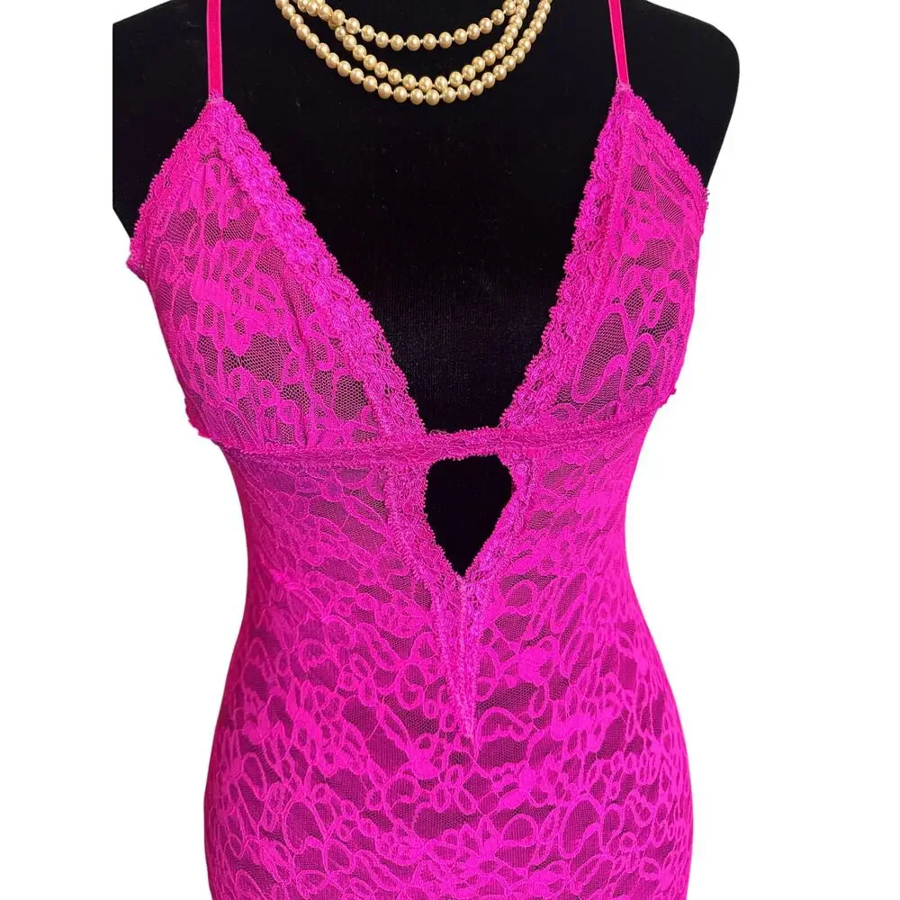 Victoria's Secret Lace Mini Slip Dress Hot Pink